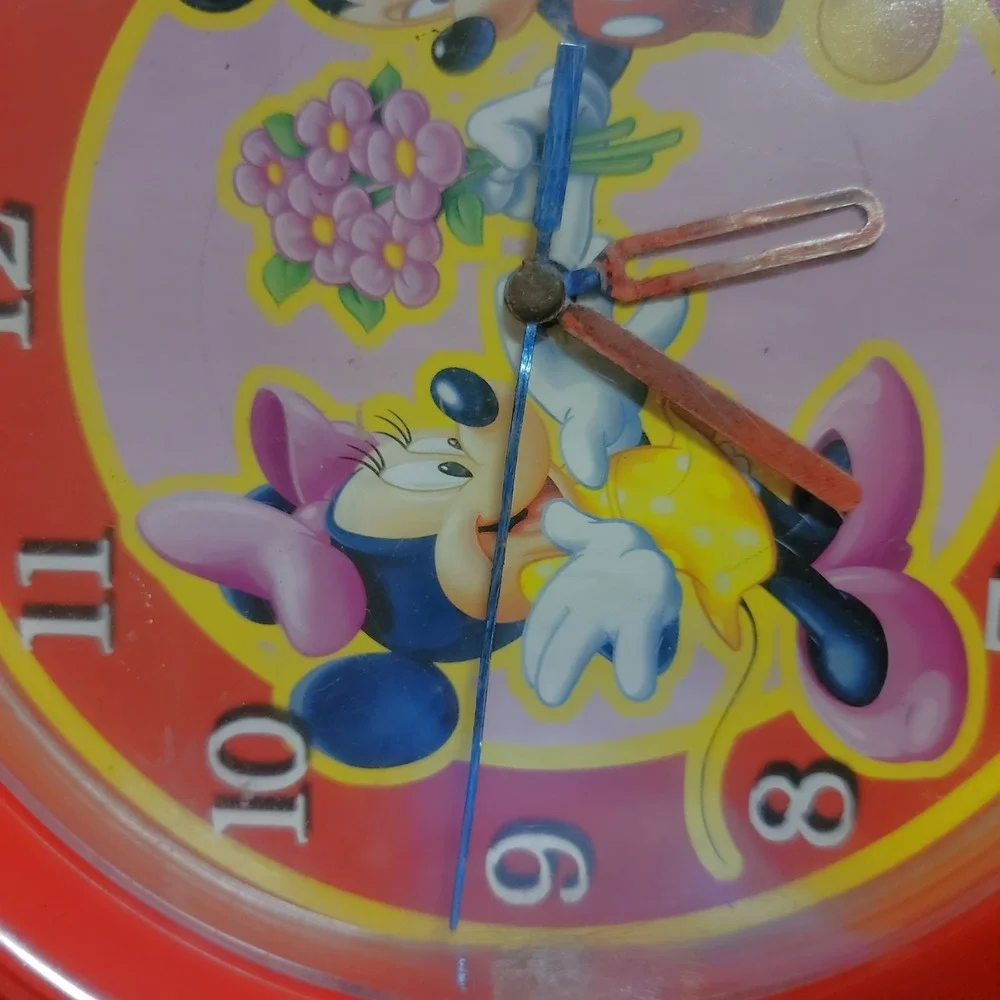 Disney Mickey Minnie Mouse Wall Clock Red Plastic Round Tested Working